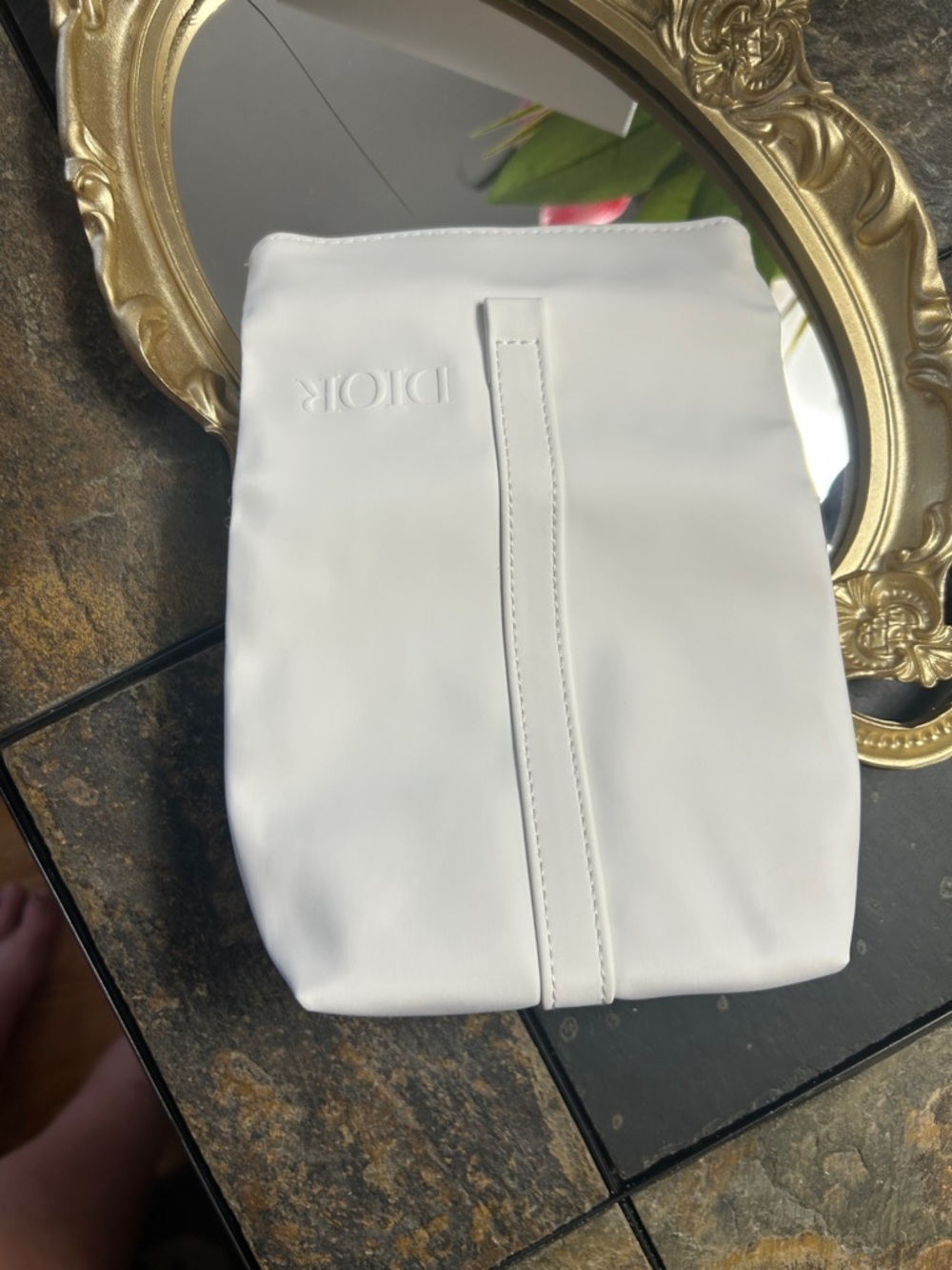 Dior Whilte Fold-Top Pouch with Embossed Logo - Picture 6 of 7